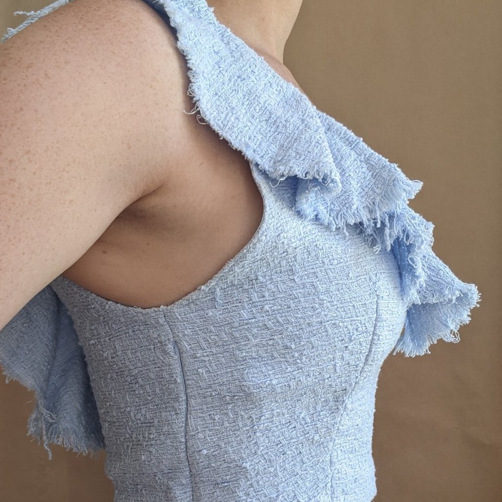 Zara blue crop top. Ruffles fringe side zip - Picture 5 of 13